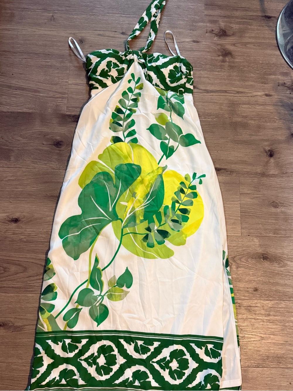 White House Black Market Strapless Green and Yellow Dress